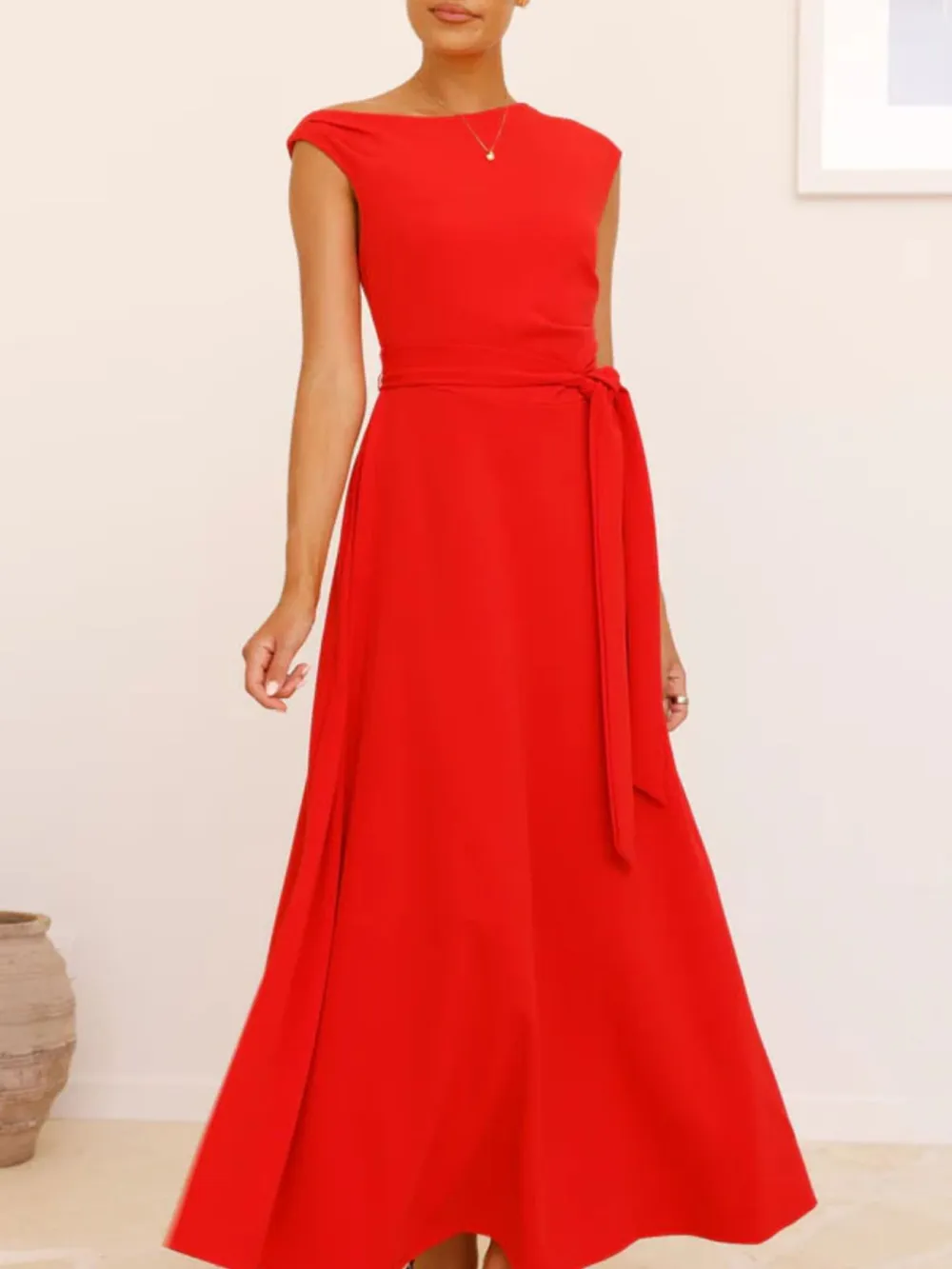Single Shoulder Tie Waist Maxi Dress