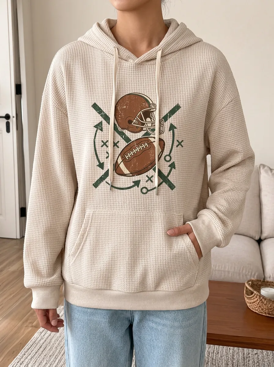 Women's Heritage Football Fan Helmet Ball Playbook Printed Waffle Hoodie