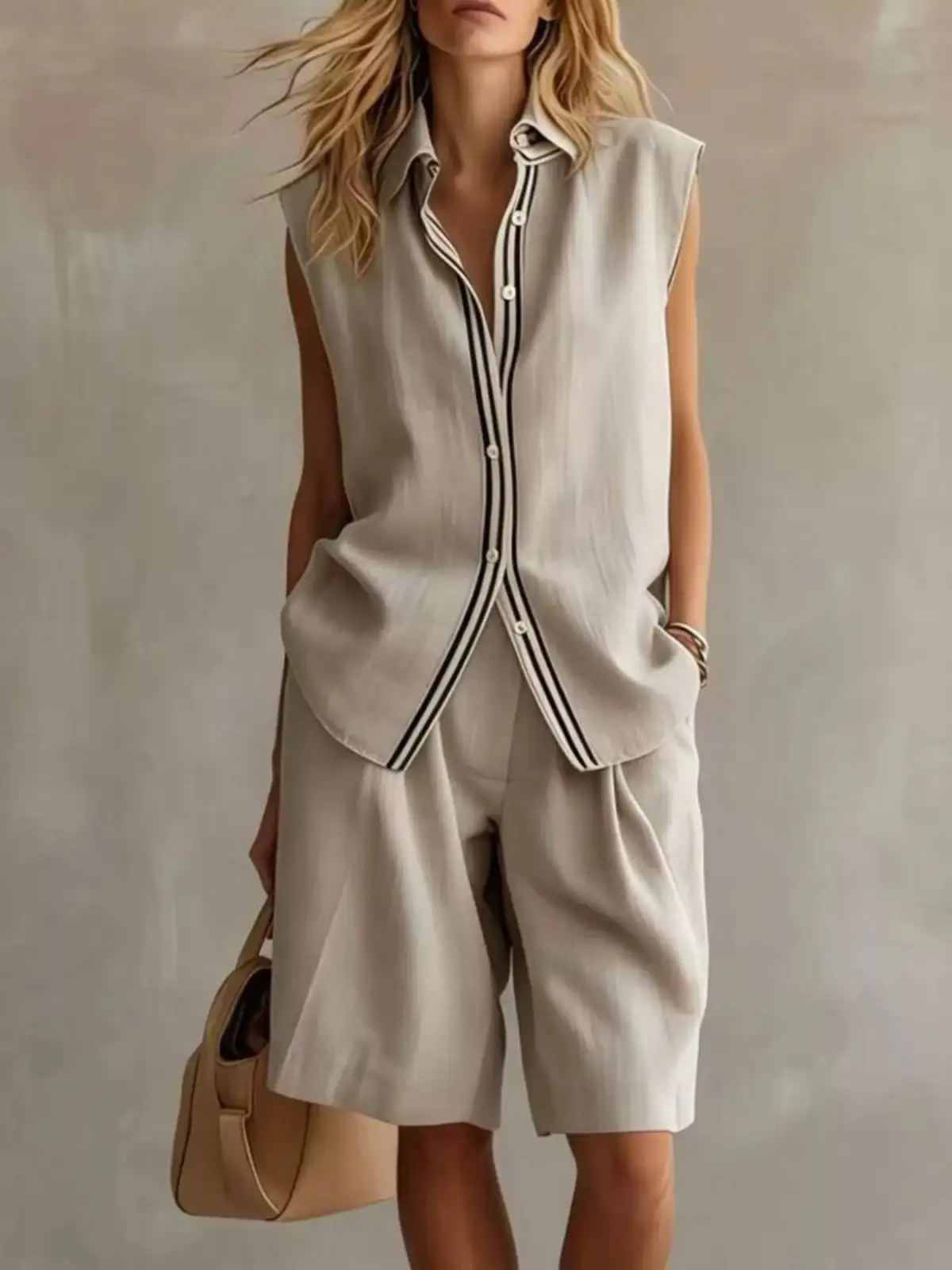 Soft Refined Pocketed Top and Shorts Matching Set