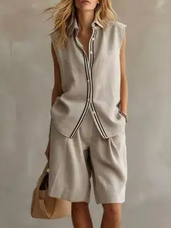 Soft Refined Pocketed Top and Shorts Matching Set