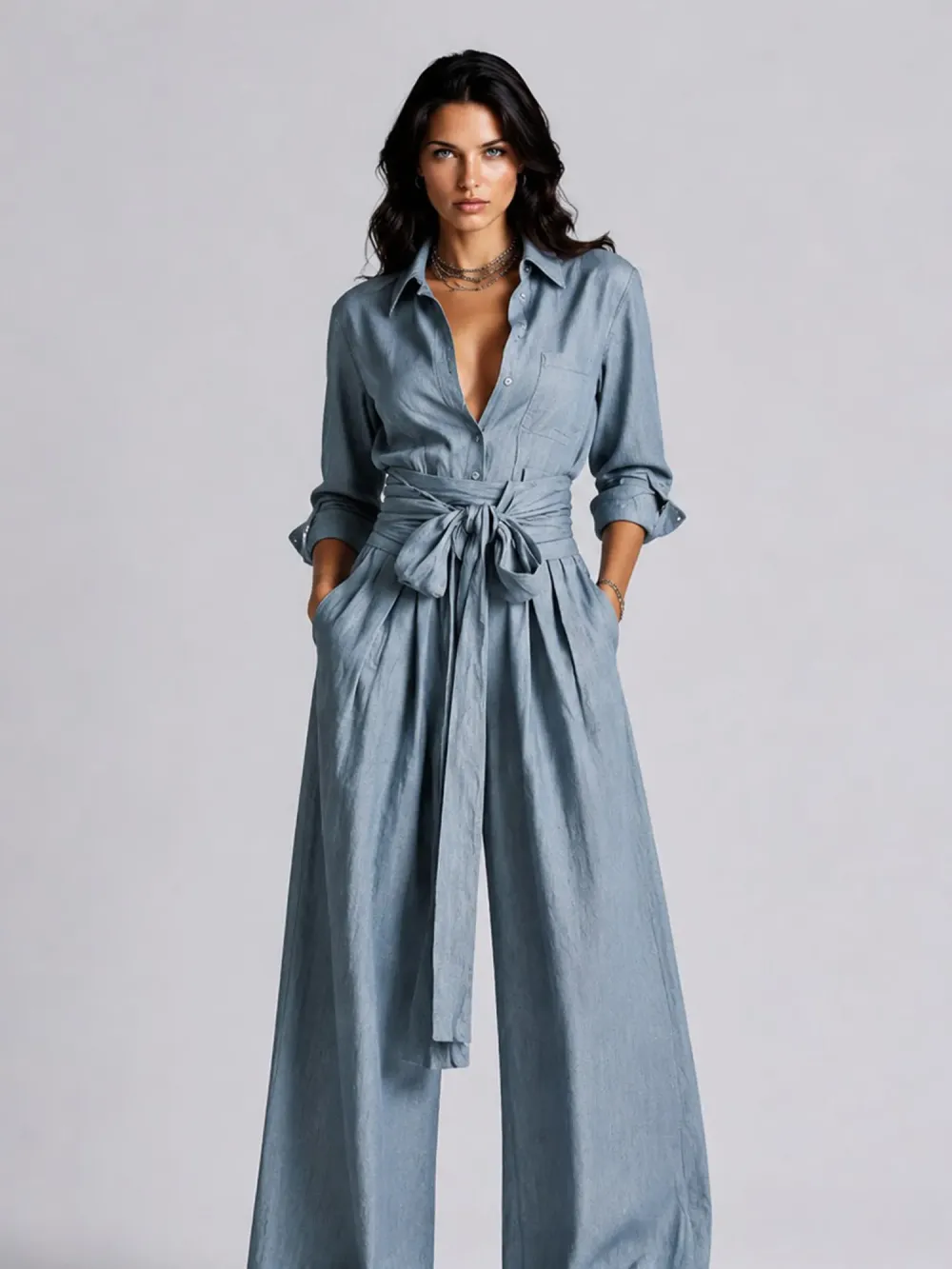 Allison Long-sleeve Lace-up Jumpsuit