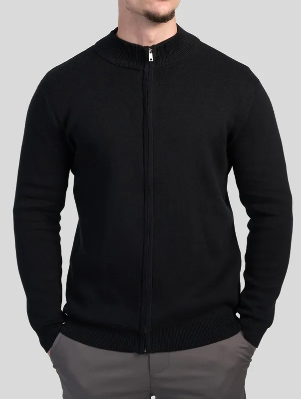 Black Zip Front Sweater Clean Cut