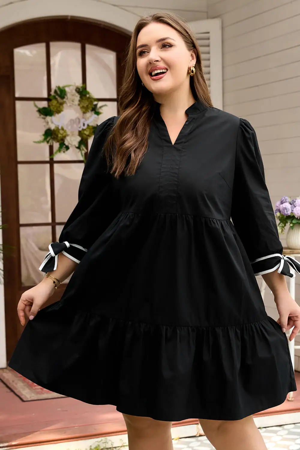 Comfort Fit V Neck Mini Dress