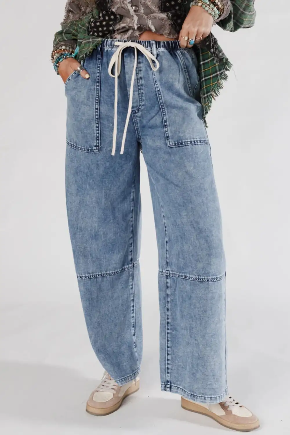 High Waist Seam Detail Denim Jeans