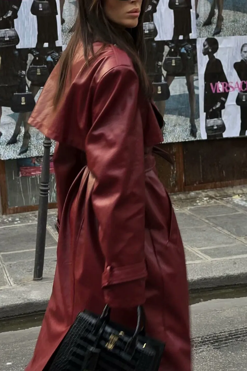 Belted Leather Chic Coat