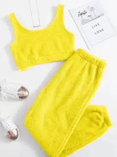 Cropped Plush Pants Lounge Set