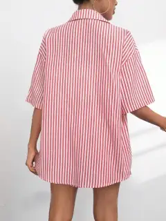 Refined Striped Shirt and Shorts Matching Set