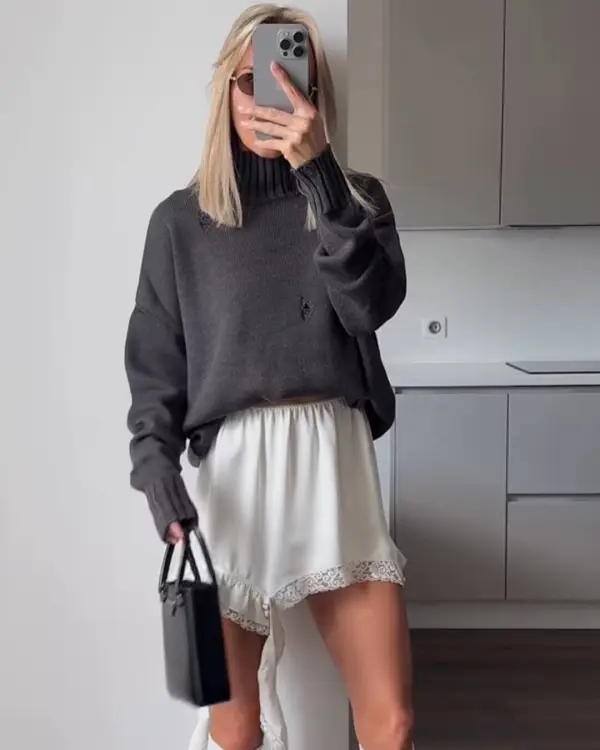 Comfort Fit Lace Satin High Waist Skirt