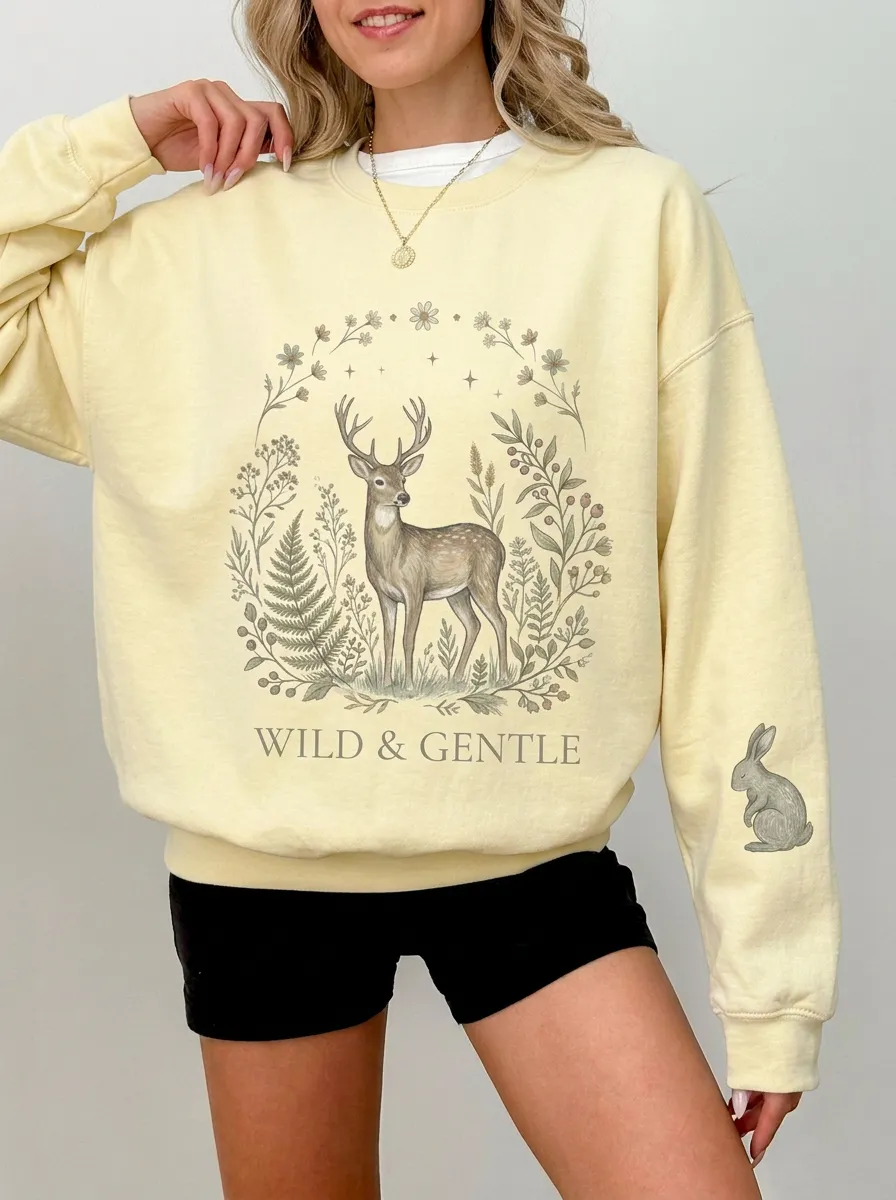 Women's Nature Lover Deer Rabbit Floral Printed Sweatshirt