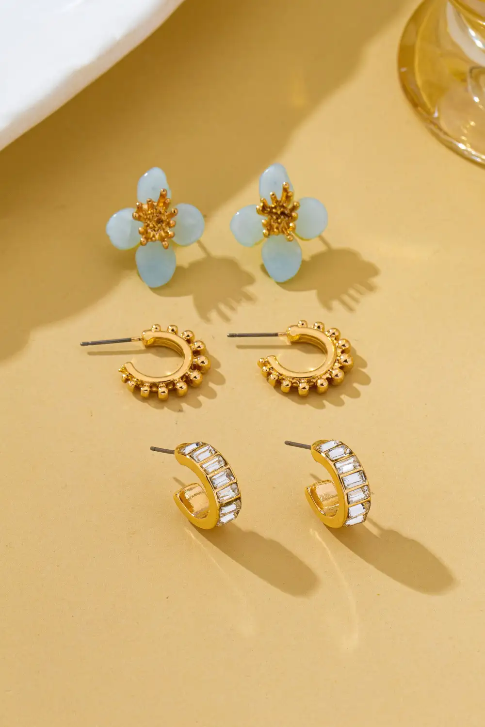 Resin Flower Stud Baguette Huggie
