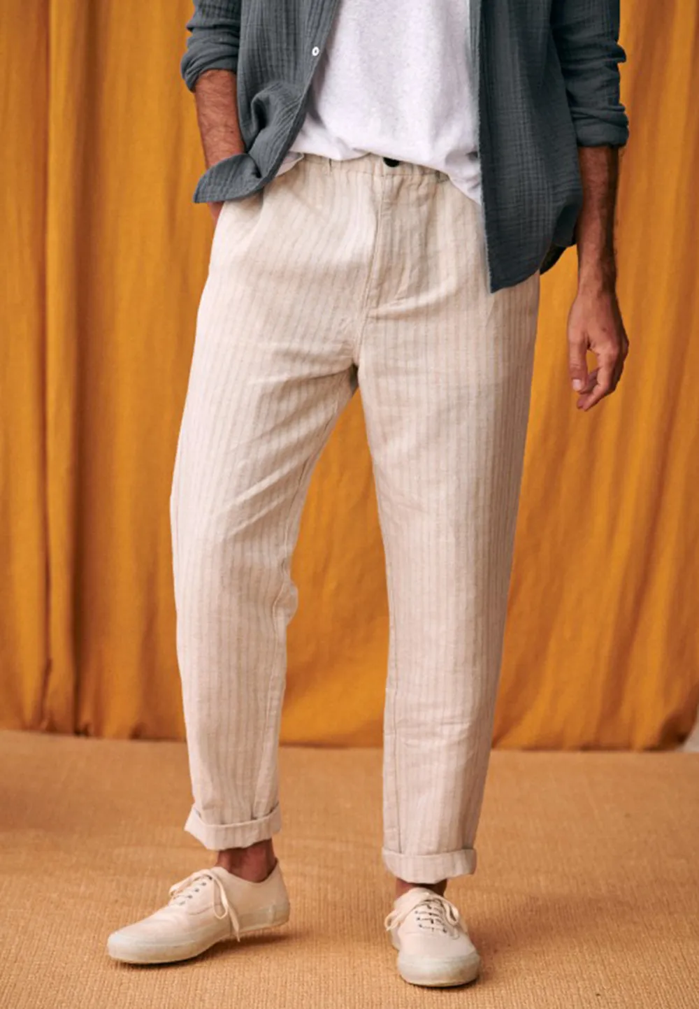 Trousers-Striped Beige