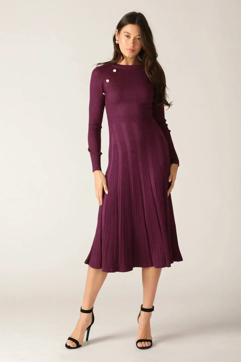 Long-Sleeve Knit Midi Dress