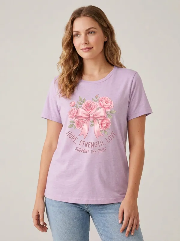 Women's Breast Cancer Awareness Floral Ribbon Printed T-shirt