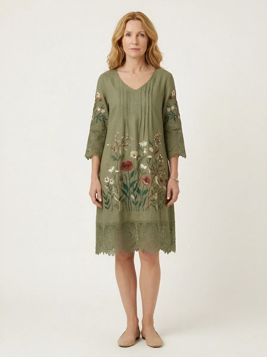Women's Summer Vacation Poppy Floral Embroidered Printed Dress
