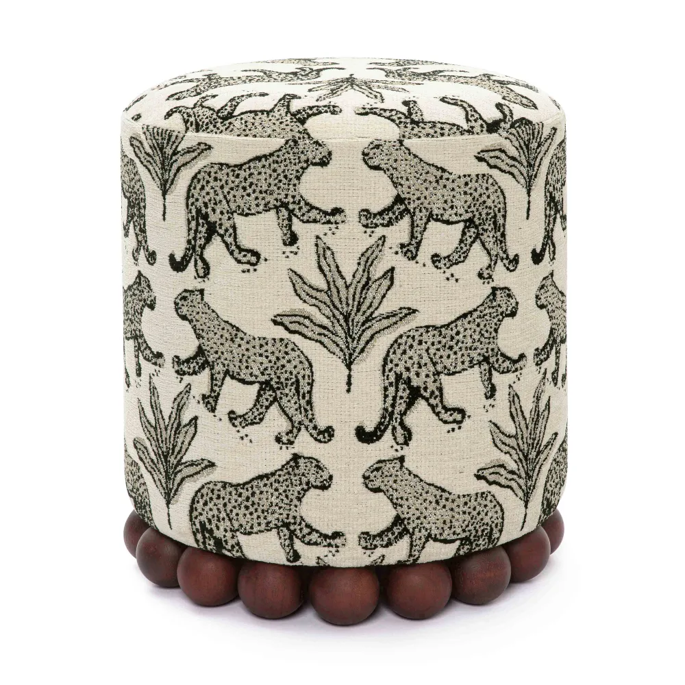 Leopard Jacquard Upcycled Fabric Upholstered Mini Ottoman