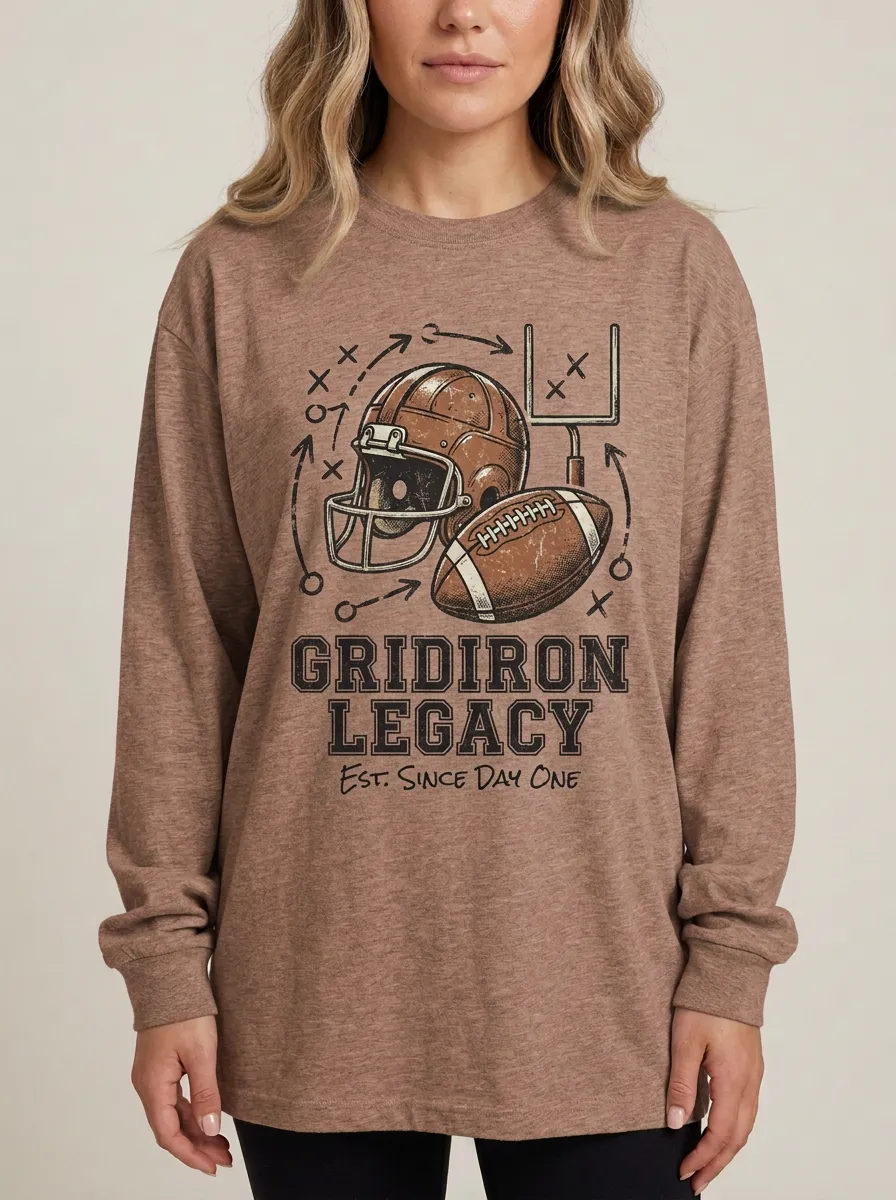 Women's American Football Lover Gridiron Legacy Printed Long Sleeve Shirt