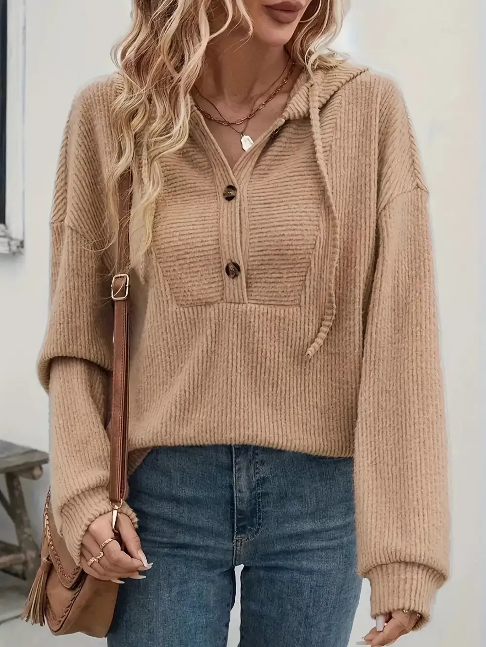 Drawstring Buttoned Pocketed Hoodie
