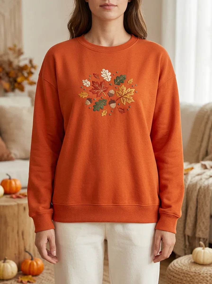 Maple-Leaf Embroidered Acorn Graphic Sweatshirt