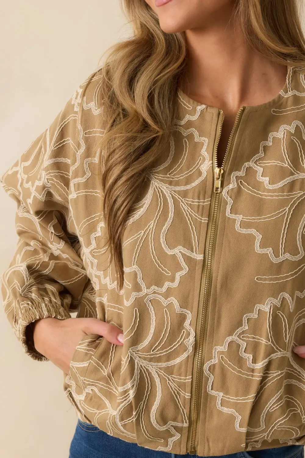 Zip-Up Embroidered Cotton Jacket