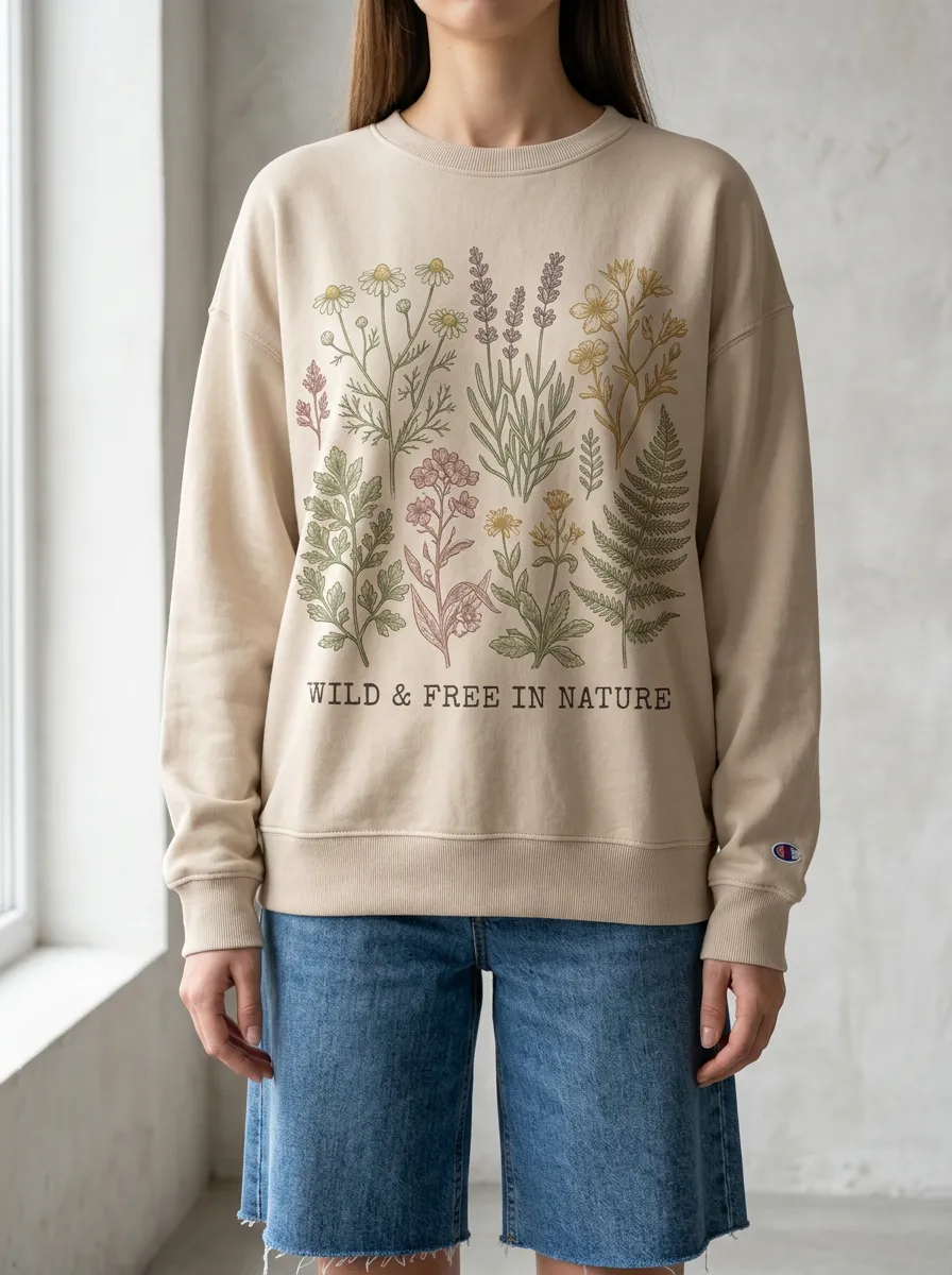 Women's Nature Lover Wildflower Botanical Printed Sweatshirt