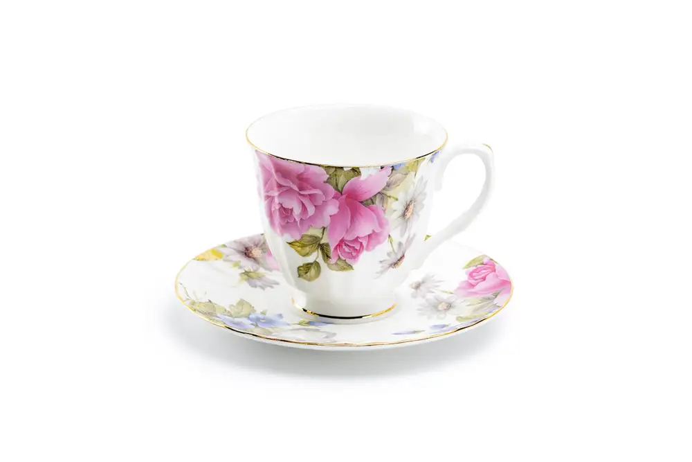 Classic Rose Bone China Tea Cup And Saucer