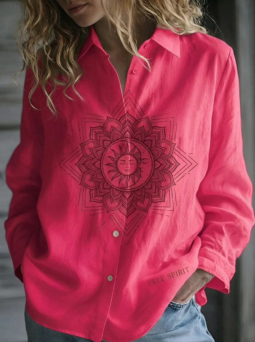 Boho Celestial Sun Casual Shirt