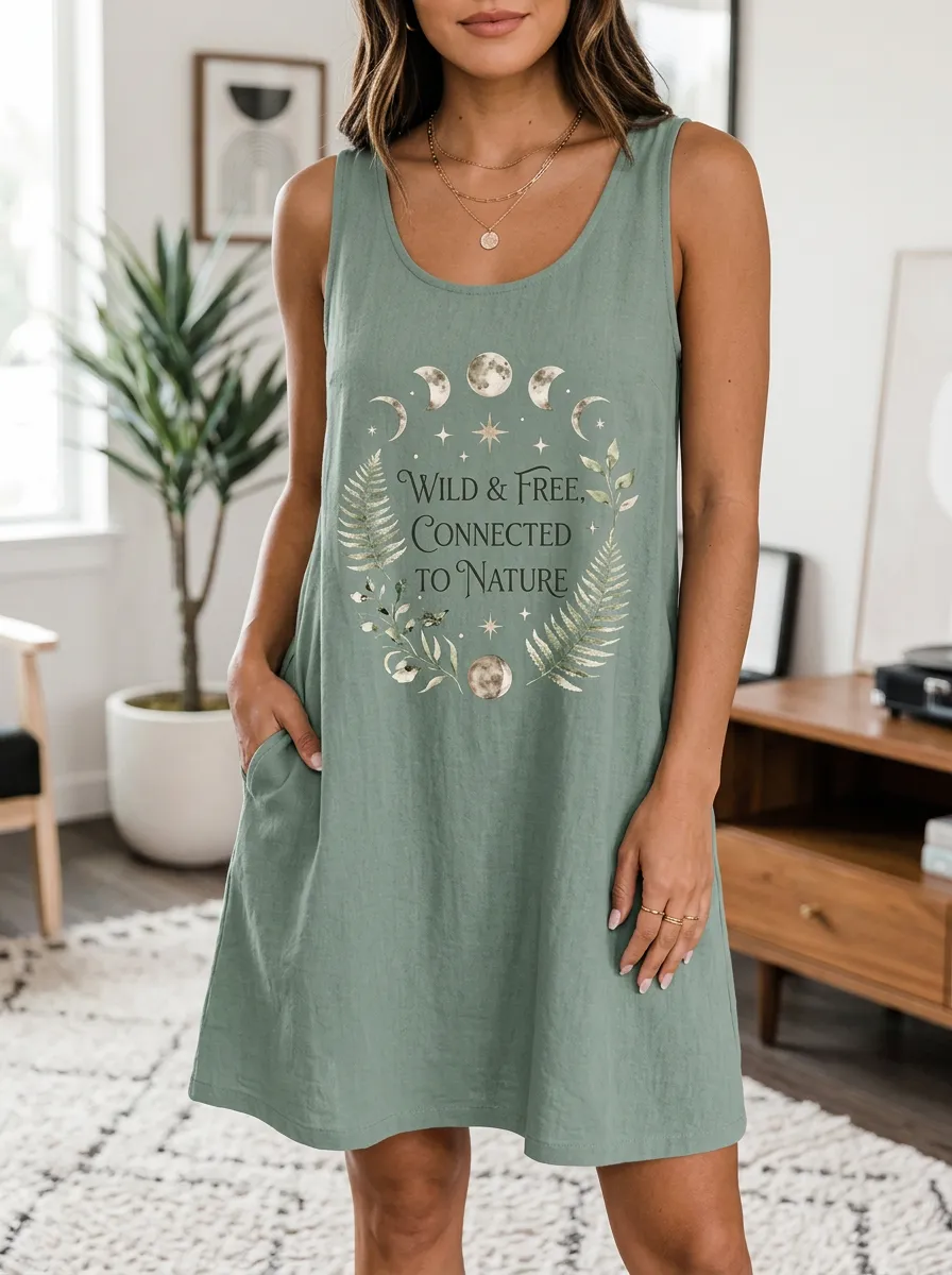 Women's Nature Lover Moon Fern Printed Tank Dress
