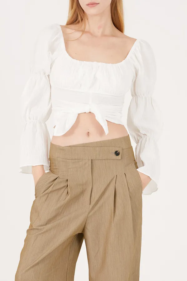 Balloon Sleeve W/ Front Slit Blouse