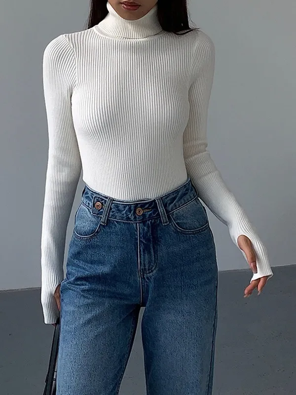 Spring Stylish Ribbed Turtleneck Sweater