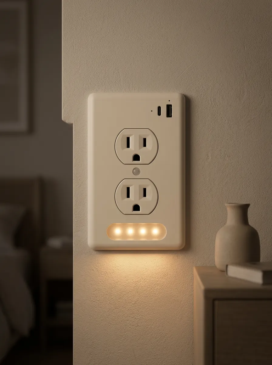 Nightlight Sensor USB Port Printed LED Outlet Cover