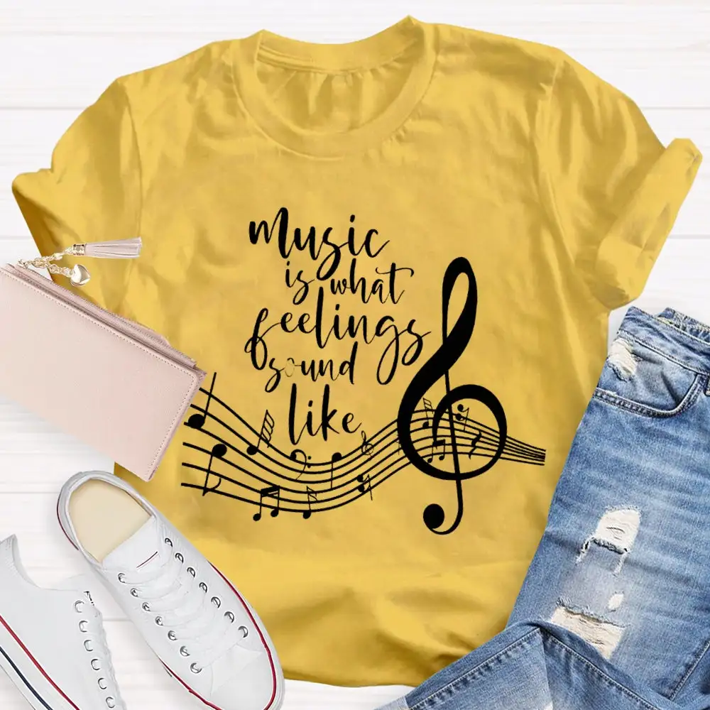 Music Is What Feelings Sound Like Musical Pattern T-Shirt