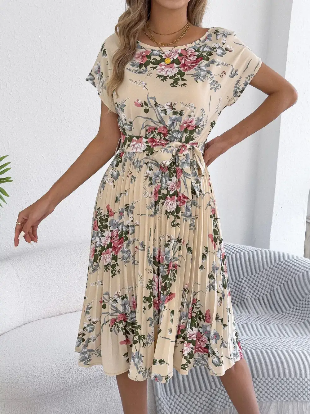 Pleated A-Line Midi Dress