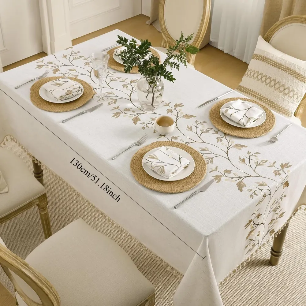 Embroidered Floral Tablecloth