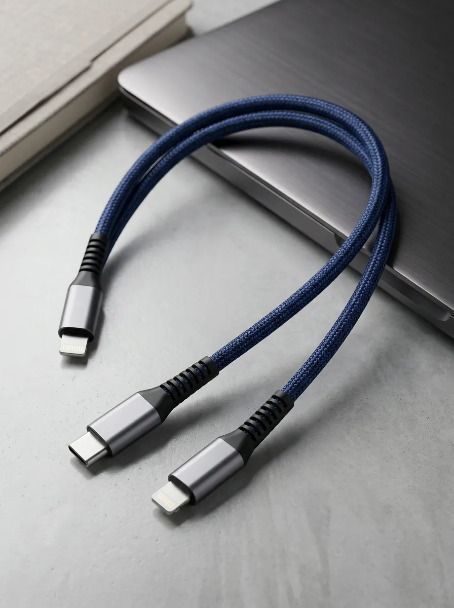 Navy Braided USB-C to Lightning Charging Cable