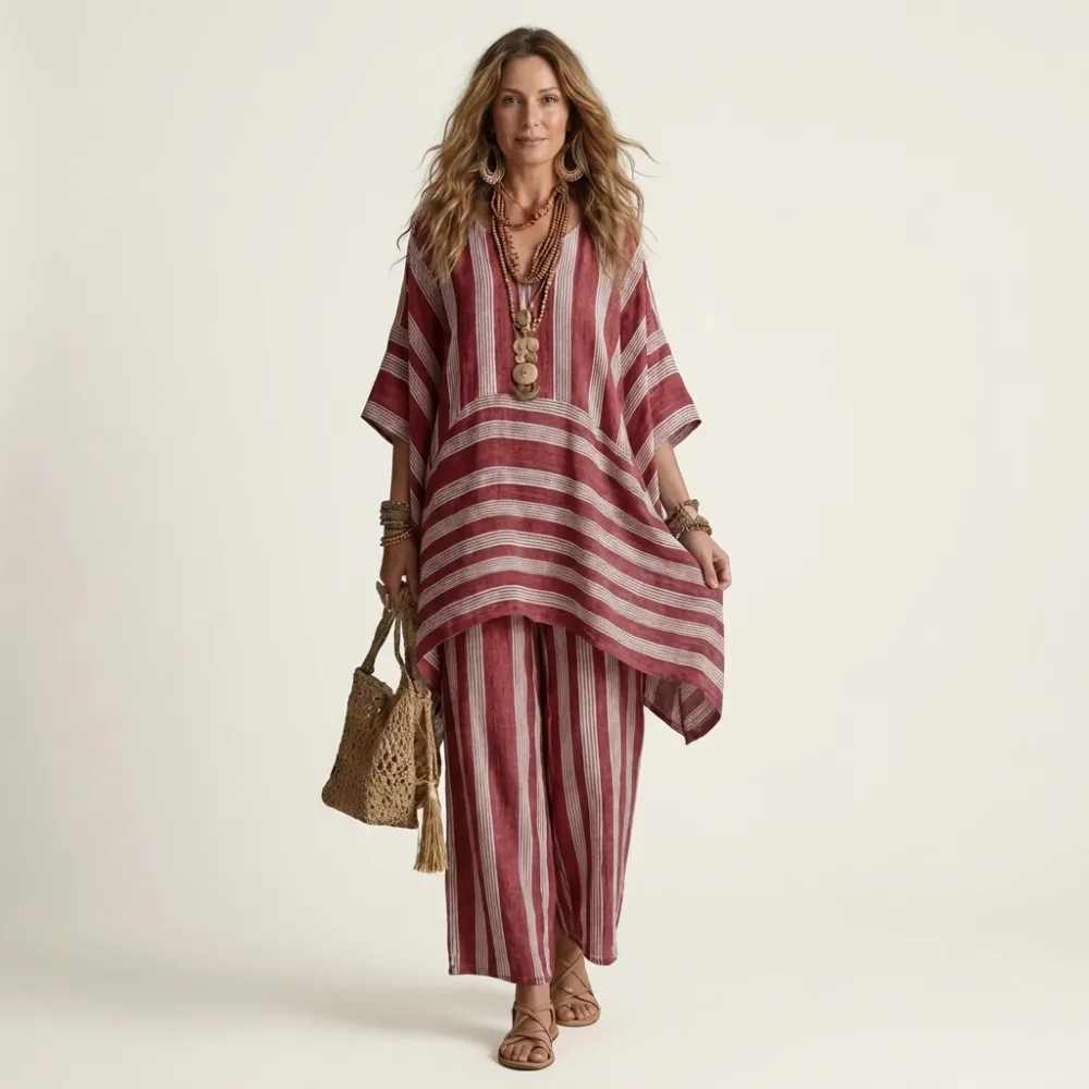 Kiara | Two-Piece Striped Cotton-Linen Set