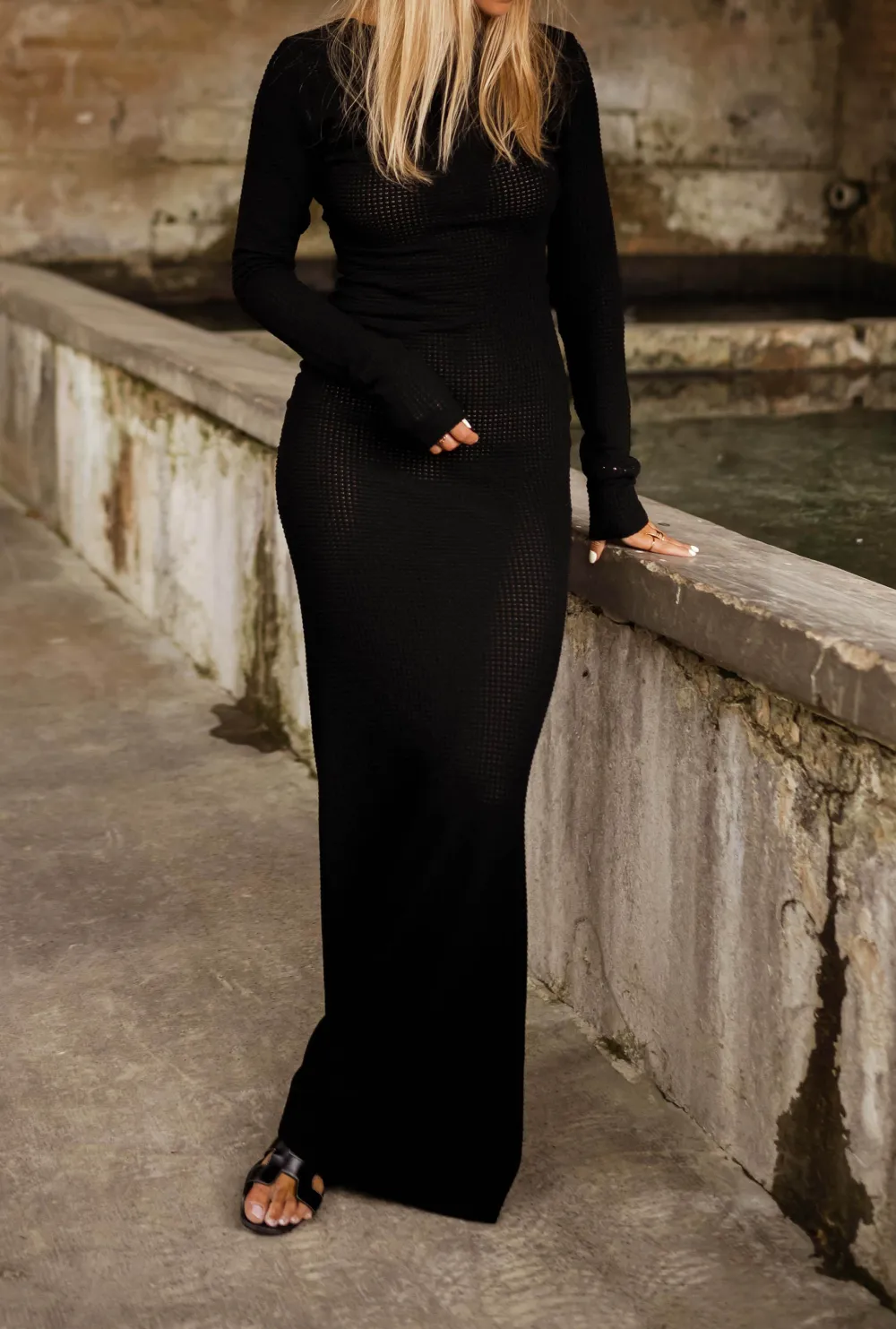Round Neck Long Sleeve Maxi Dress