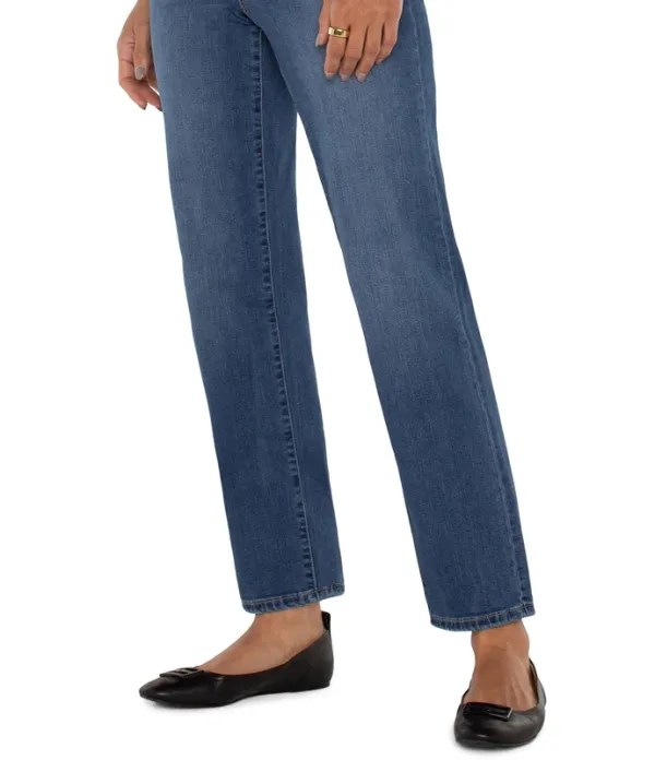 Cotton Button-Front Pull-On Straight Leg Jeans