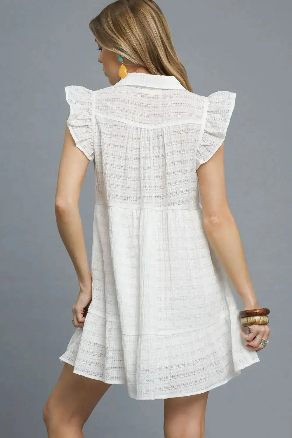 Ruffle Cap Sleeve Textured Mini Dress