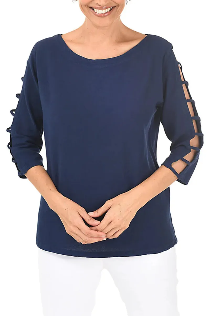 Lattice Sleeve Crinkle Top