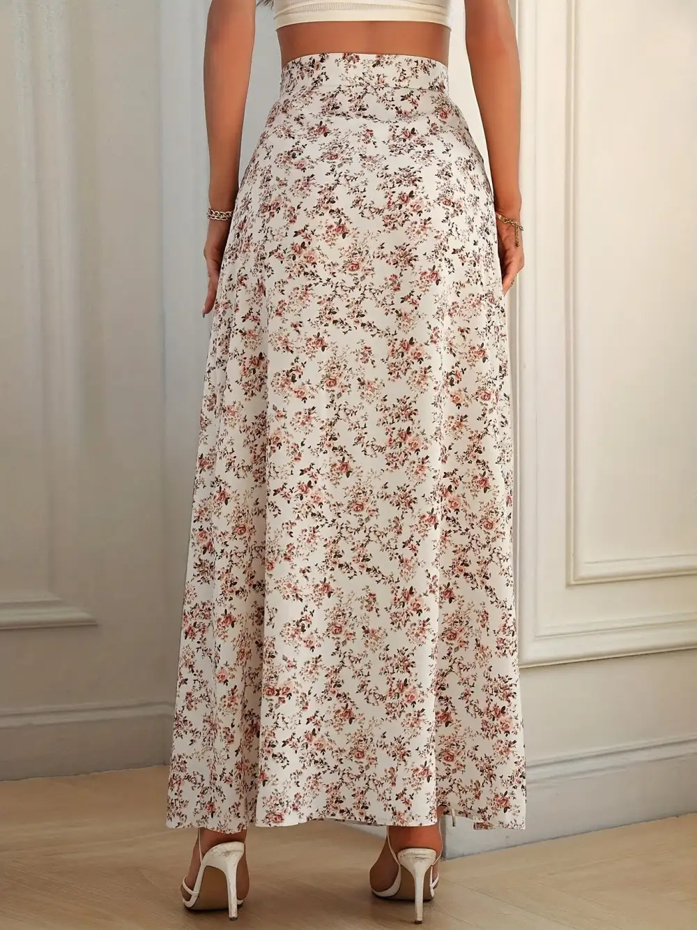 Casual Floral Printed Side Slit Skirt