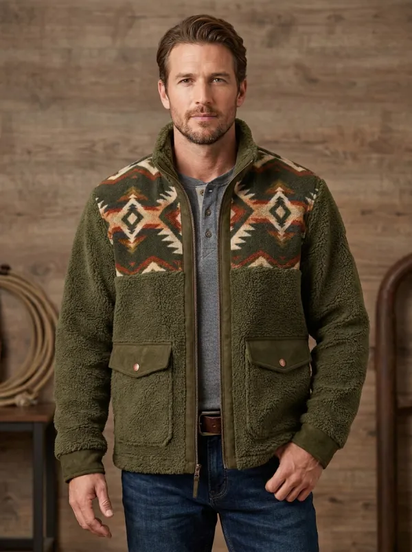 Prairie Ridge Aztec Rodeo Style Men's Western Fleece Jacket