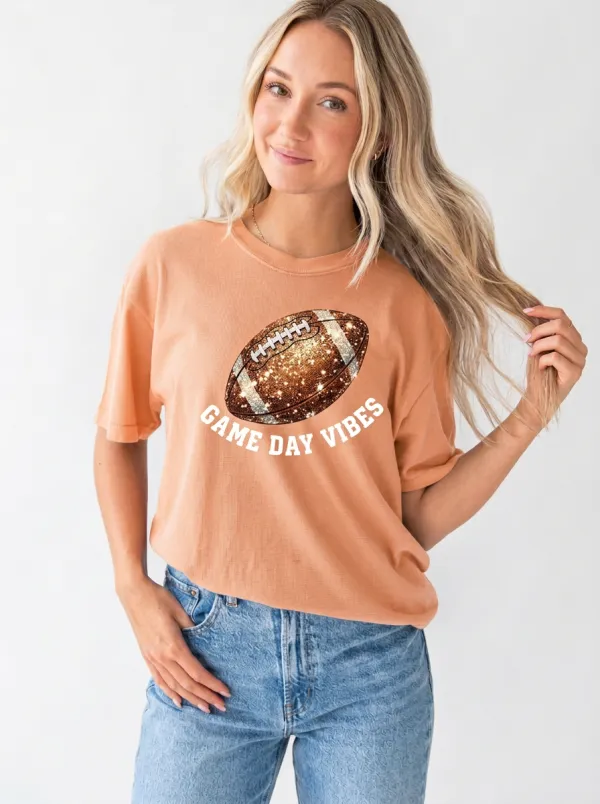 Women's Weekend Football Ball Sparkle Crew Neck Graphic T-Shirt