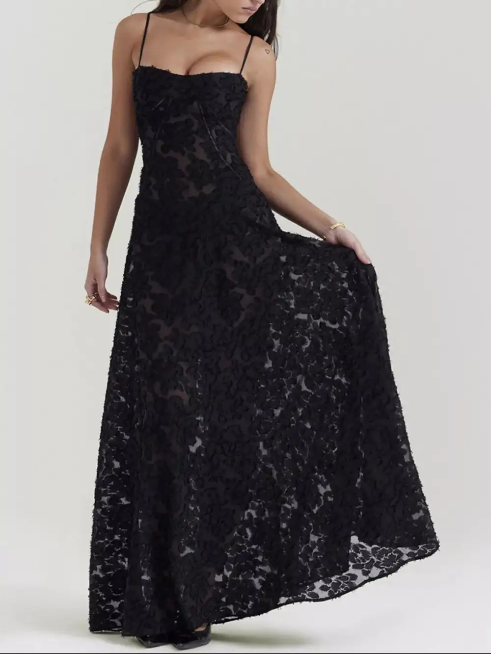 Relaxed Lace Spaghetti Strap Maxi Dress