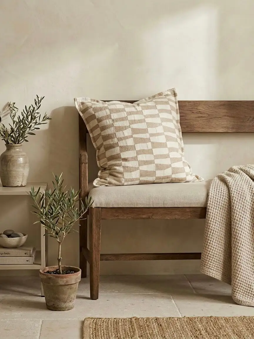 Checked Patterned Woven Decorative Cushion Cover