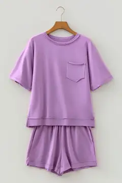 Refined Pocketed Two-Piece Top and Shorts Set