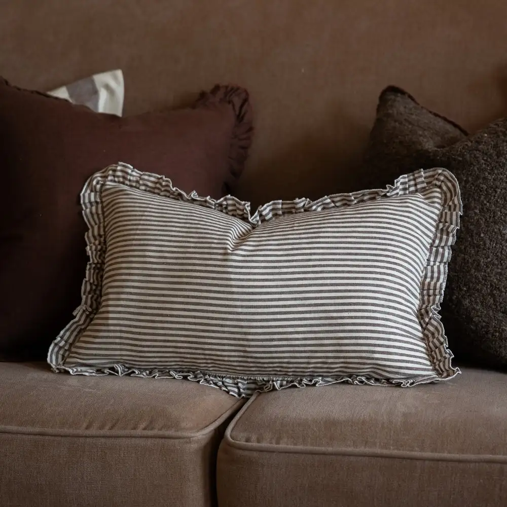 Casual Striped Ruffled Accent Cushion