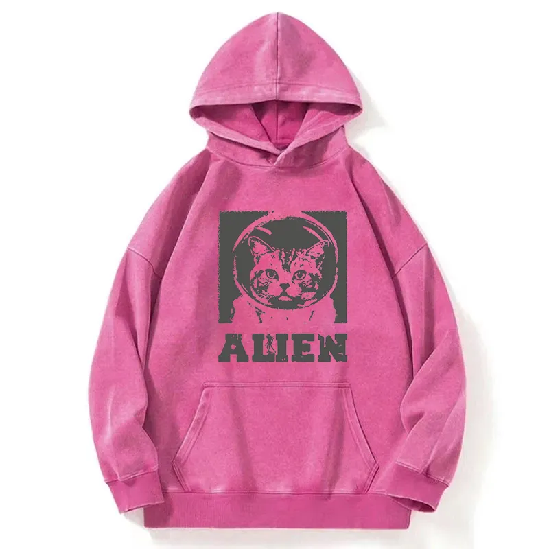 Alien Cat Washed Hoodie