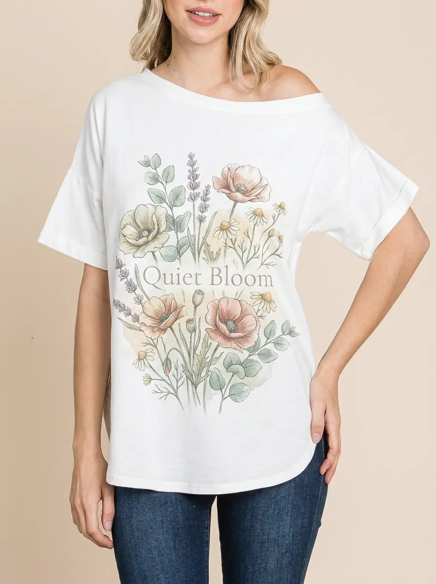 Women's Quiet Bloom Botanical Wildflower Printed T-shirt