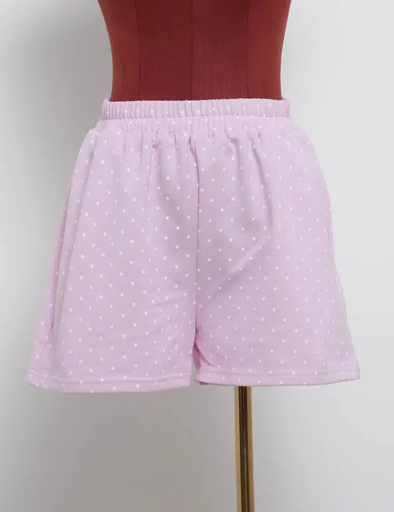 Polka Dot Elastic Waist Pocket Wide Leg Shorts