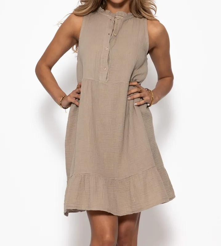 Taupe Ruffle Sleeveless Dress